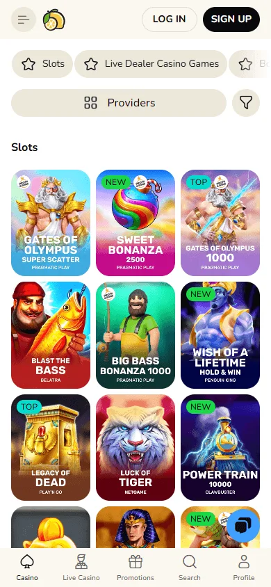 Fatfruit Casino games lobby on mobile