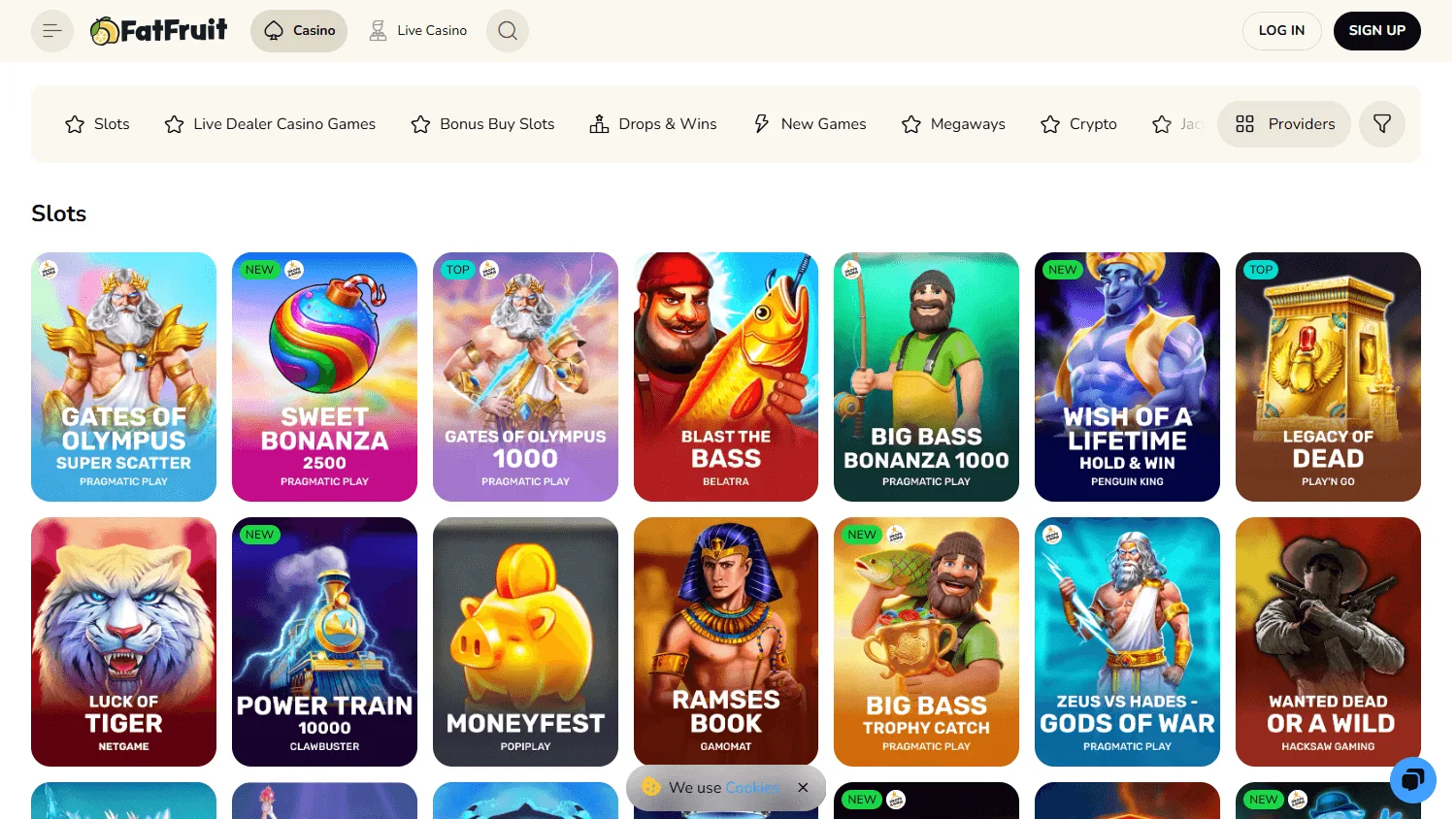 Fatfruit Casino games lobby on desktop